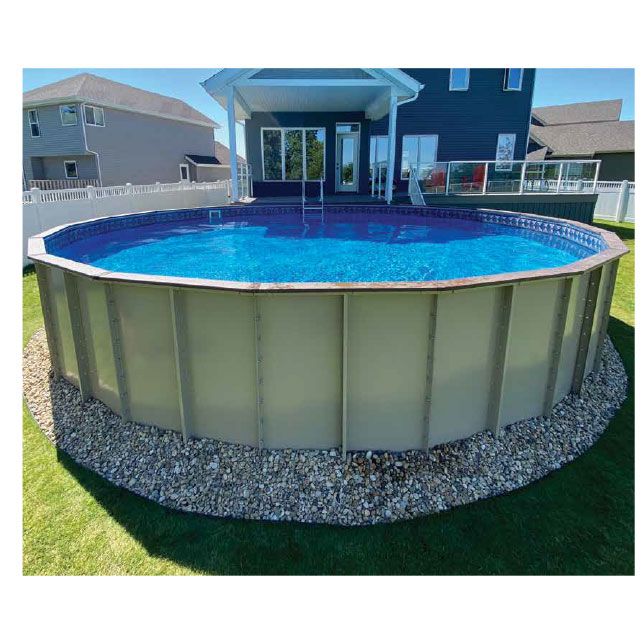 Ultimate 28' Round Semi-Inground Pool Kit w/ Synthetic Wood Coping