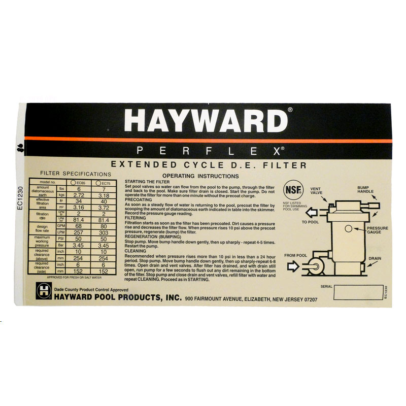 Hayward Perflex Decal D Operation